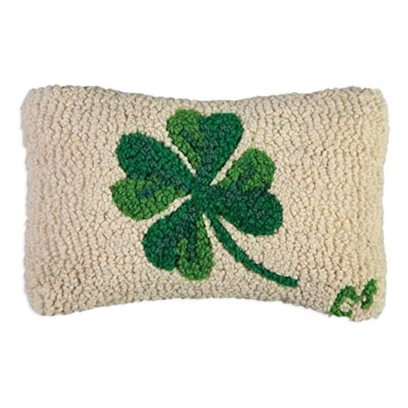 Artist-Designed Shamrock Hand-Hooked Wool Decorative Throw Pillow (8 in x 12 in) St Patrick's Pillow for Couches & Beds-Easy Care & Low Maintenance - St Patty's Day Irish Pillow