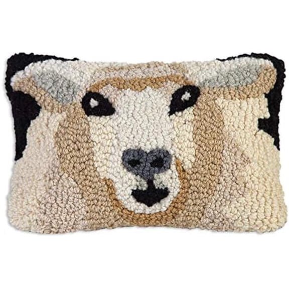 Artist-Designed Sheep Face Hand-Hooked Wool Decorative Throw Pillow (8 in x 12 in) Livestock Pillow for Couches & Beds - Easy Care & Low Maintenance - Farm & Lamb-Themed Home Decor