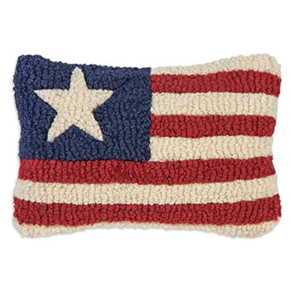Artist-Designed Stars & Stripes Hand-Hooked Wool Decorative Throw Pillow (8 in x 12 in) 4th of July Pillow for Couches & Beds - Easy Care,Low Maintenance - Veteran,Patriotic Pillow