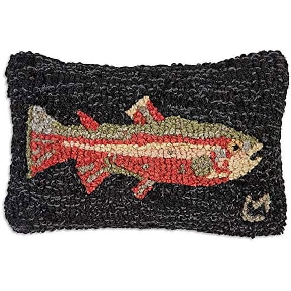 Artist-Designed Steelhead Trout Hand-Hooked Wool Decorative Throw Pillow - Lake & Lodge Pillow for Couches & Beds - Easy Care, Low Maintenance - Lake House Cabin Pillow$$Home Decor, Kitchen, & Other