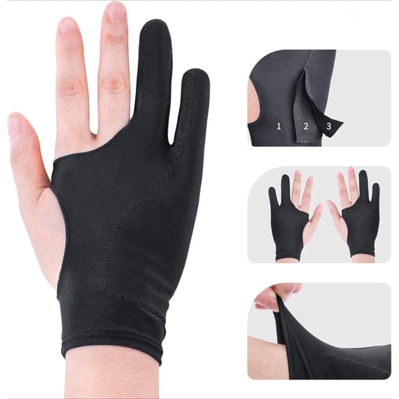 4PCS 3-Layer Palm Rejection Drawing Gloves, Two Finger Elastic Art Gloves for iPad & Tablet, Ambidextrous
