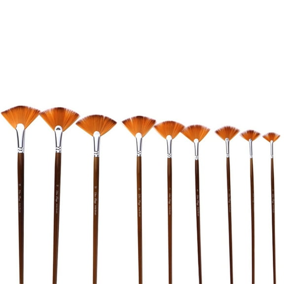 Artist Fan Paint Brushes Set 9pcs - Soft Anti-Shedding Nylon Hair Wood Long Handle Paint Brush Set for Acrylic Watercolor Oil Gouche Painting, Multisize