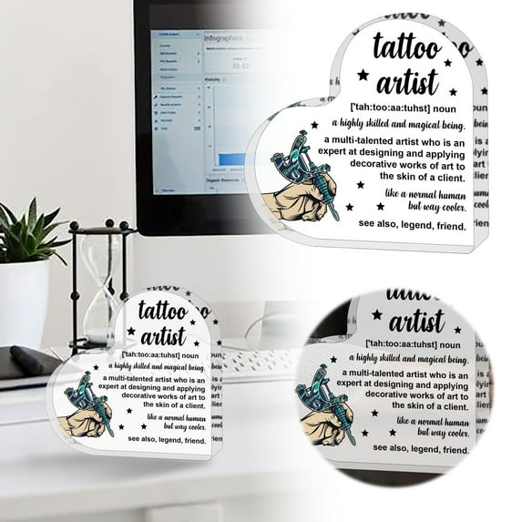 Artist Gift for Women Men,Inspirational Gifts for Women,Thank You Gifts for Tattoo Artist,Heart Shaped Acrylic Desk Decorative Sign for Home Office,Birthday Thank You Gifts