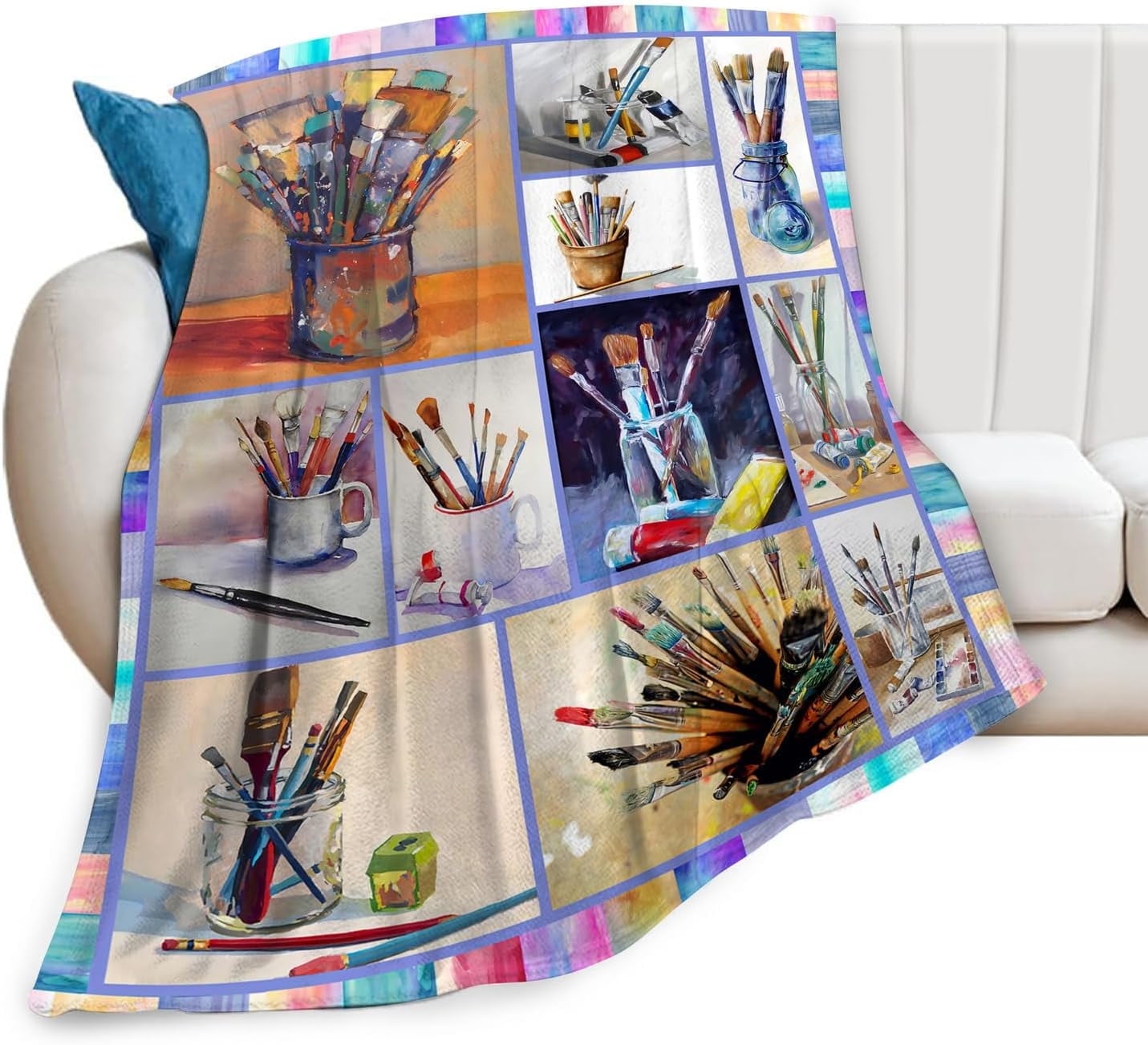 Artist Gifts Blanket for Artists Soft Cozy Drawing Painting Art Throw Blanket Lightweight Flannel Fleece Fuzzy Blanket for Painter Women Boys Girls Teens Adults 50"x40"