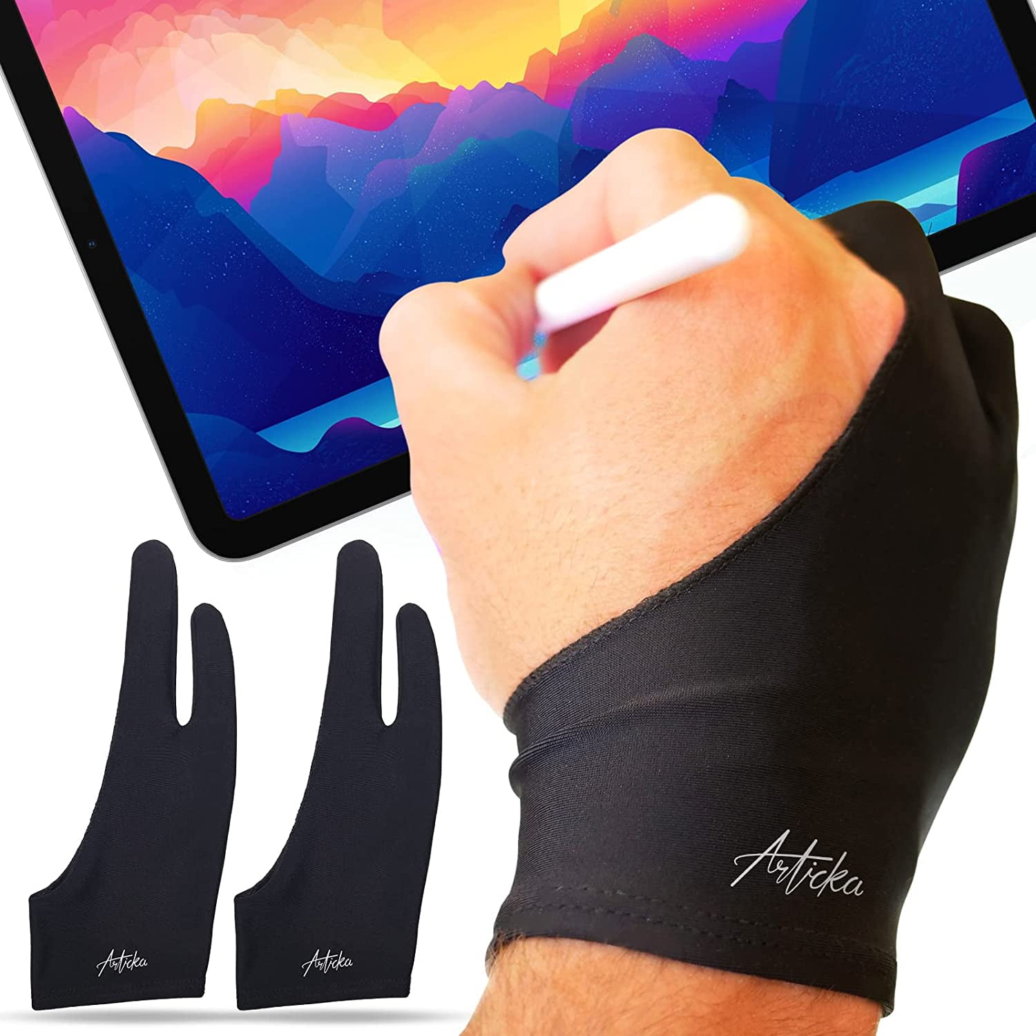 Artist Glove for Drawing Tablet, iPad (Smudge Guard, TwoFinger