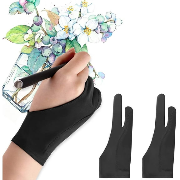 Artist Gloves 2 Pack - Palm Rejection Gloves with Two Fingers for Paper Sketching, iPad, Graphics Drawing Tablet, Suitable for Left and Right Hand