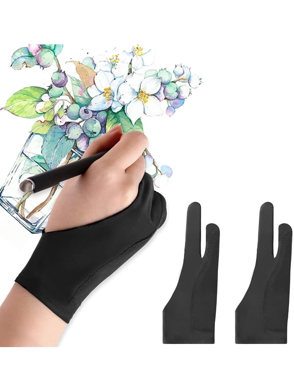 Artist Gloves 2 Pack - Palm Rejection Gloves with Two Fingers for Paper Sketching, iPad, Graphics Drawing Tablet, Suitable for Left and Right Hand