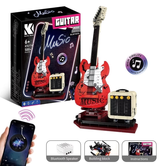 Ankedo Artist Guitar Interlocking Building Blocks, APP Control, Bluetooth Audio, Music Playback, 500 Piece