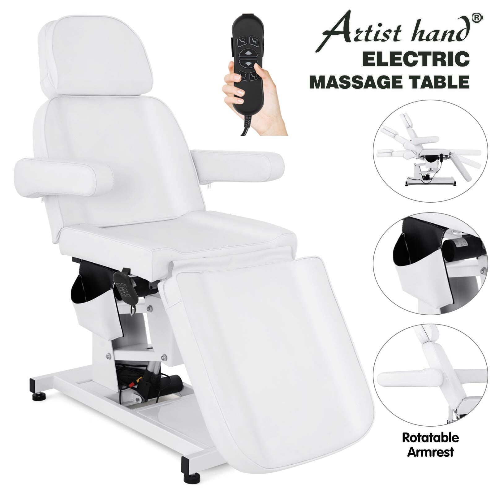 Artist Hand 3 Motor Electrical White Facial Bed Massage Table for