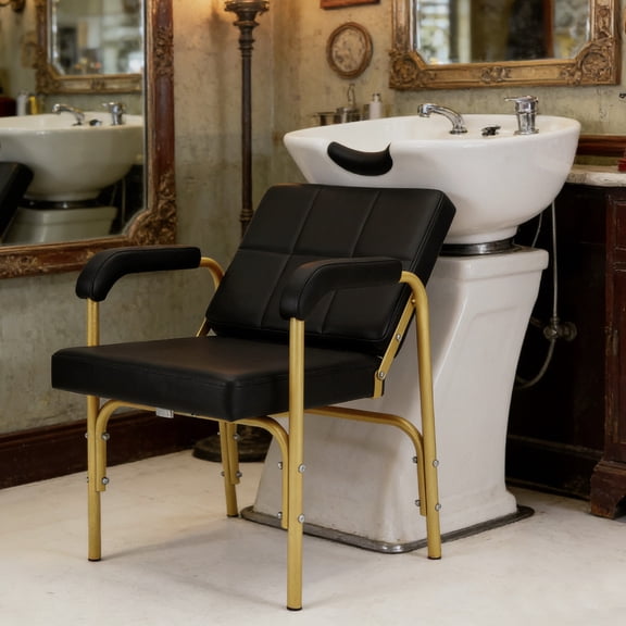 Artist Hand Black Gold Shampoo Chair Salon Recliner Barber Chair