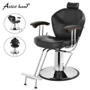 Artist Hand Black Reclining Barber Chair Salon Chair, Both Sides Levers for Left-Handed