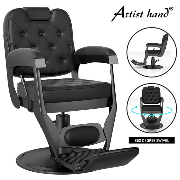 Artist Hand Black Retro Reclining Salon Barber Chair All Purpose Heavy Duty Vintage Chair with Headrest