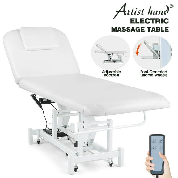 Artist Hand Electrical Facial Bed Removable Massage Table Beauty Bed Tattoo Chair with 2 Motors, Adjustments, Hand&Foot-Operated (White)