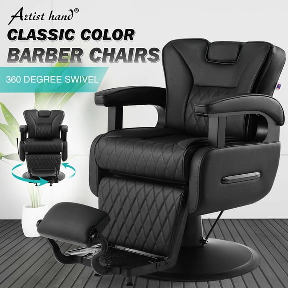 Artist Hand Extra Wide All Purpose Barber Chair Heavy Duty Hydraulic Recliner Hair Stylist Salon Spa Beauty Tattoo Equipment(Black)