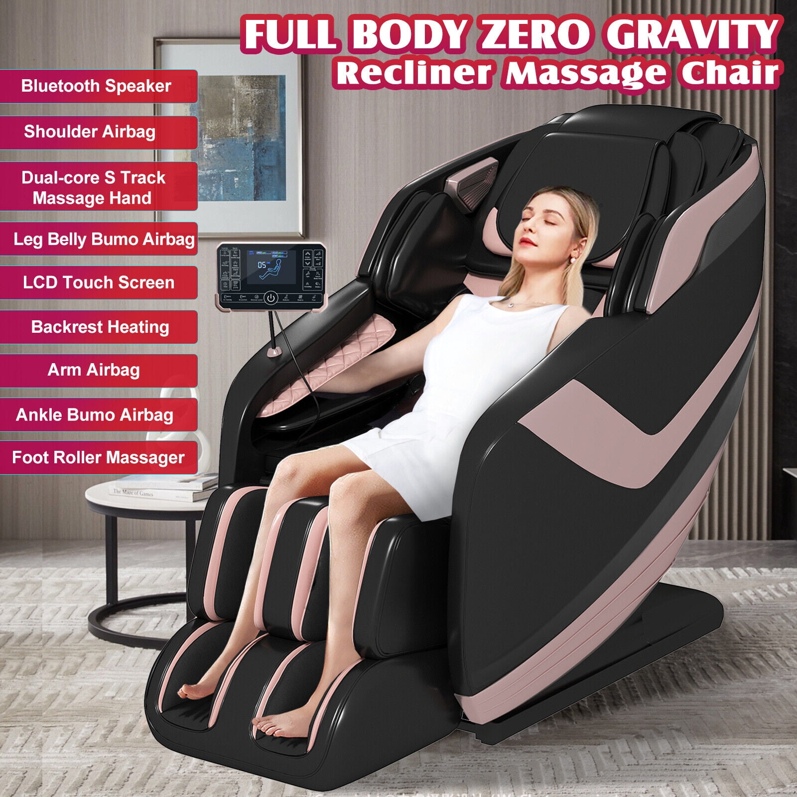 Artist Hand Full Body Zero Gravity Massage Chair with Dual Core S-Track, Adjustable Airbag Compression, 2-Level Recline, and Back & Calf Heating (Black & Gold)