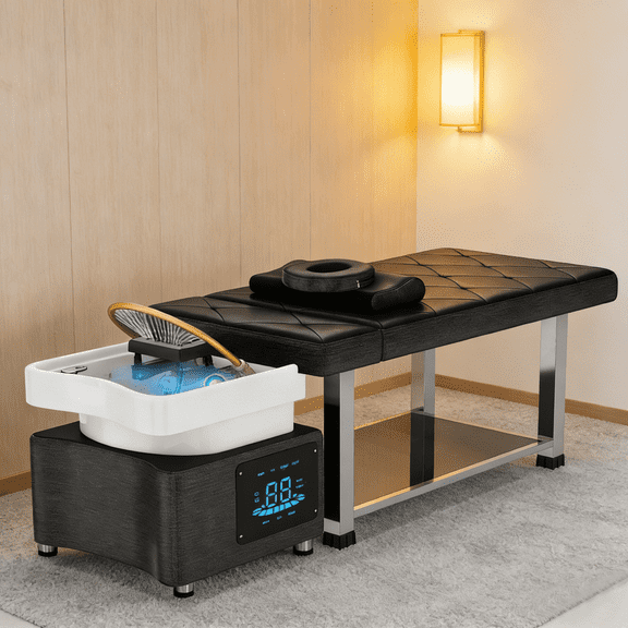 Artist Hand Hair Washing Head Spa Bed Shampoo Massage with Water Cycle, Constant Temperature System(Black&Silver)