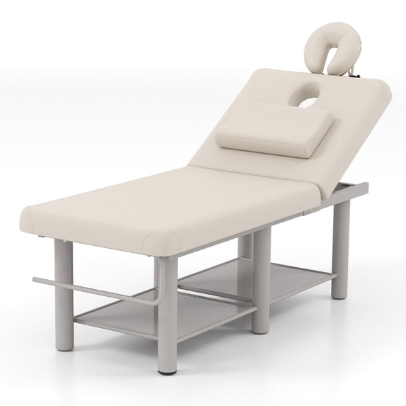 Artist Hand Heavy Duty Massage Table Metal Frame Spa Facial Professional Adjustable Spa Bed with Open-Chest & Headrest, Light Gray