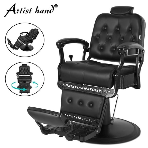 Artist Hand Heavy Duty Vintage Black Recliner Barber Chair Salon Beauty Styling
