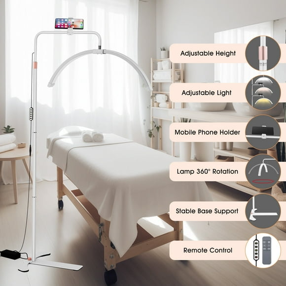Artist Hand LED Lash Lamp for Eyelash Extensions, Floor Lamp Esthetician Light Adjustable Brightness and Height with Phone Holder, White