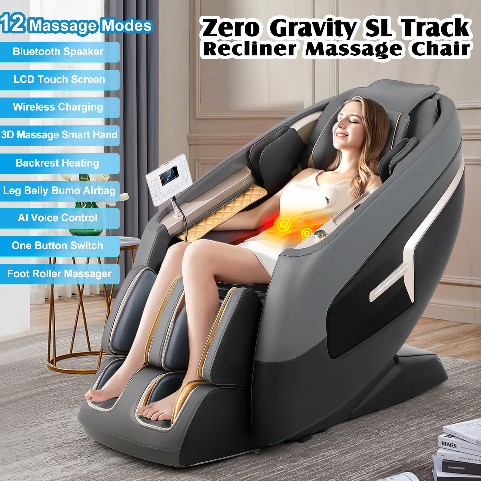 Artist Hand Massage Chair Full Body, SL Track Zero Gravity Massage Chair Recliner with 12 Modes, AI Voice Control, Bluetooth, Body Scan, Foot Roller & Airbags Massage, Wireless Charging