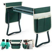 Artist Hand Portable Folding Garden Kneeler Seat Bench Stool with Gloves, 2 Tool Pouches (Green)
