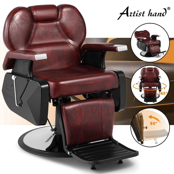 Artist Hand Reclining All Purpose Hydraulic Barber Chair Heavy Duty Salon Beauty Spa Stylist Equipment(Burgundy Red)