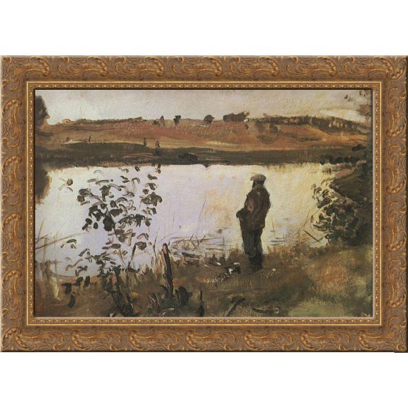 Artist K. Korovin on the river bank 24x18 Gold Ornate Wood Framed Canvas Art by Valentin Serov