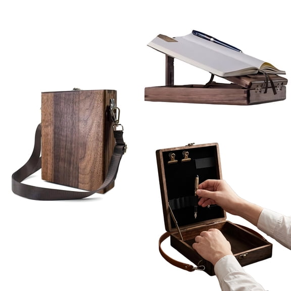 Artist Messenger Box Portable Wooden Storage Case, Writer Messenger Wood Box, Retro Outdoor Sketch Drawing Pochade Box with Detachable Shoulder Strap