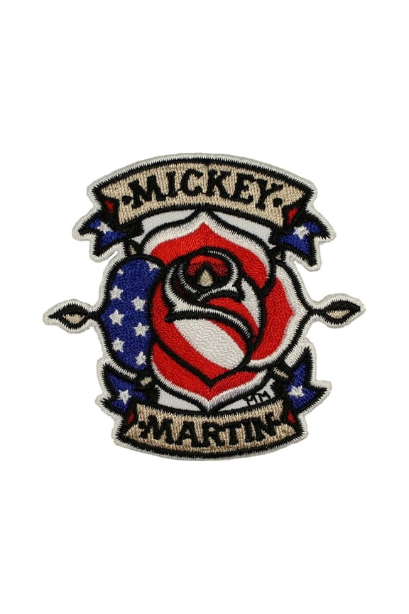 Artist Mickey Martin Patriotic USA Rose Patch Bloom Embroidered Iron On Applique