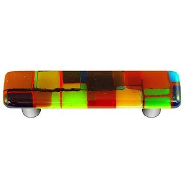 Artist Mosaic Multicolor Glass and Aluminum Bar Pull