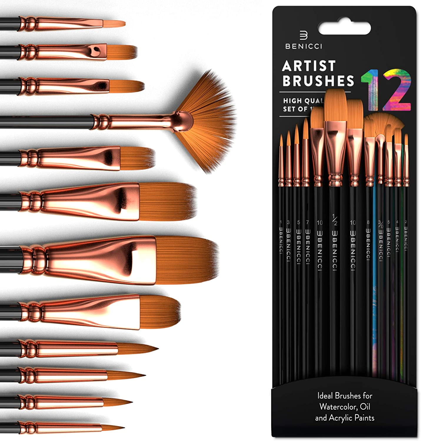 Professional Artist Paint Brush Set of 12 - Painting Brushes Kit for Kids,  Adults Fabulous for Canvas, Watercolor & Fabric - for Beginners and  Professionals - Great for Water, Oil or Acrylic Painting