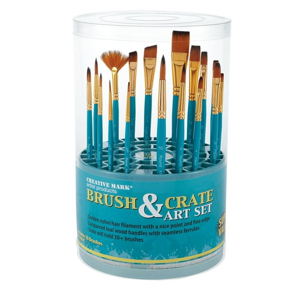 Artist Paintbrush Set – 18pc Professional Quality Short Handle Paint Brushes for Acrylic, Oil, Craft, Hobby Painting with Multi-Use Crate Organizer