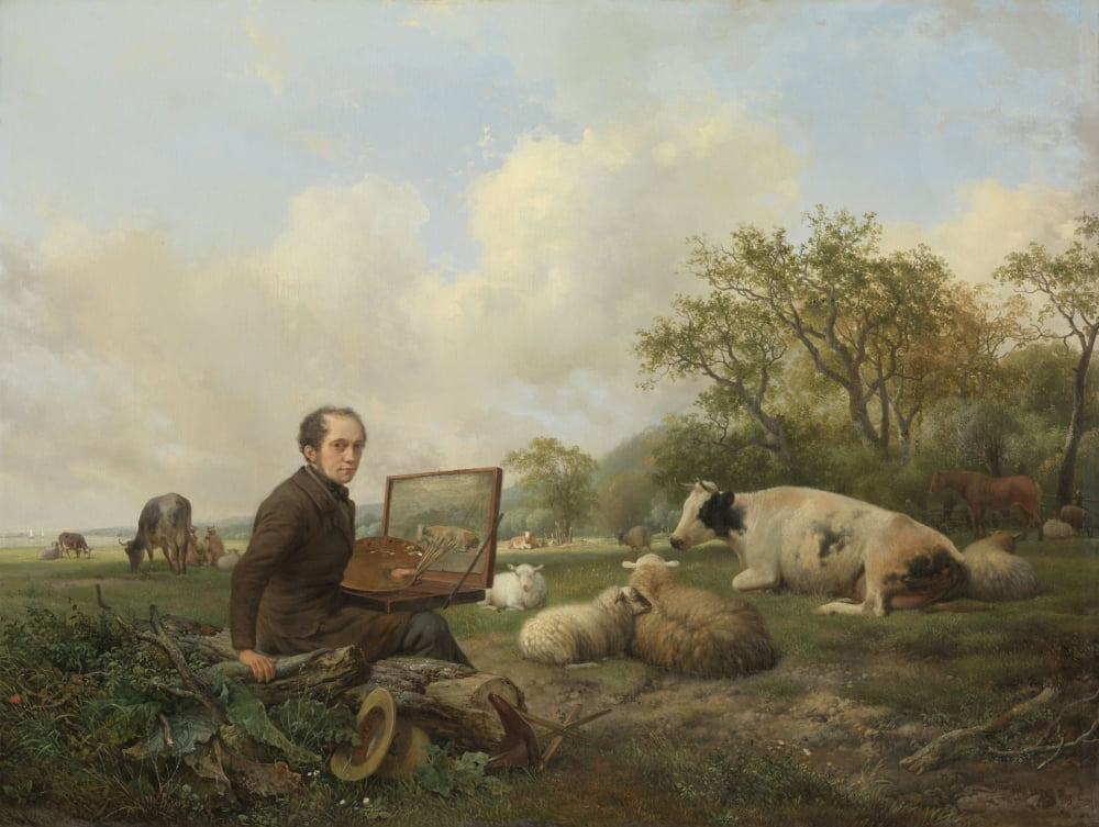 Artist Painting A Cow In A Meadow Canvas Art - (36 x 24)