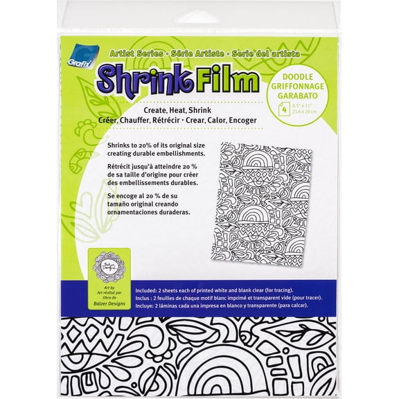 Artist Series Printed & Clear Shrink Film 8.5"X11" 4/Pkg-Doodle