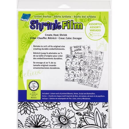 Artist Series Printed Shrink Film 8.5"X11" 4/Pkg-Bloom, Home, Script, Butterflies
