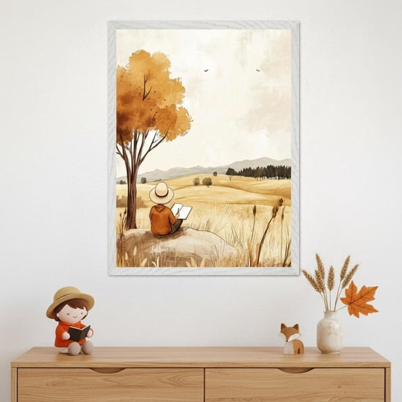 Artist Sketching Autumn Landscape Fall Field Cottagecore Poster, Unframed Poster