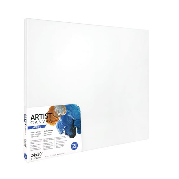 Artist Stretched Canvas, 24"X30", 2 Pack, 100% Cotton Acid Free, White, Deluxe Canvas, For All Skill Levels