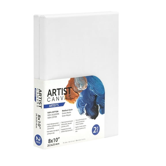 Artist Stretched Canvas, 8"X10", 2 Pack, 100% Cotton Acid Free, White, Deluxe Canvas, For All Skill Levels