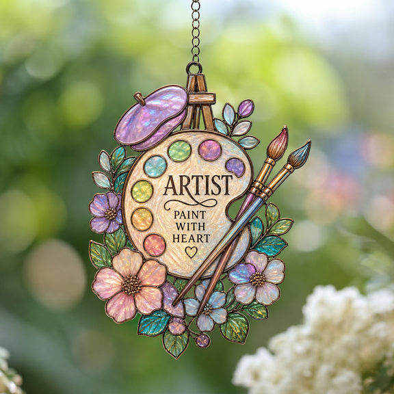 Artist Suncatcher Acrylic 1 Layer, Paint With Heart Window Hanging Gift