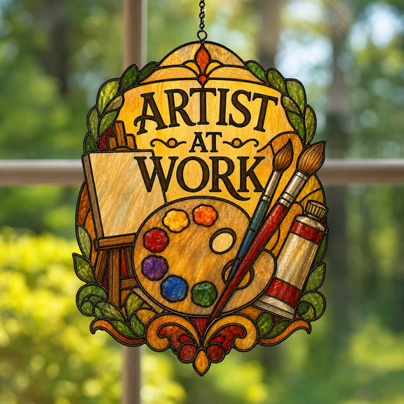 Artist Suncatcher Acrylic 1 Layer, Painting Window Hanging Gift for Painter Studio