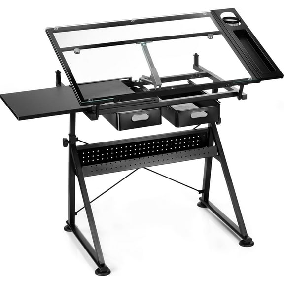 Artist Table by Artist's Loft - Glass-Top Table for Drafting, Drawing, Sketching, Painting, and Arts & Crafts - 1 Pack
