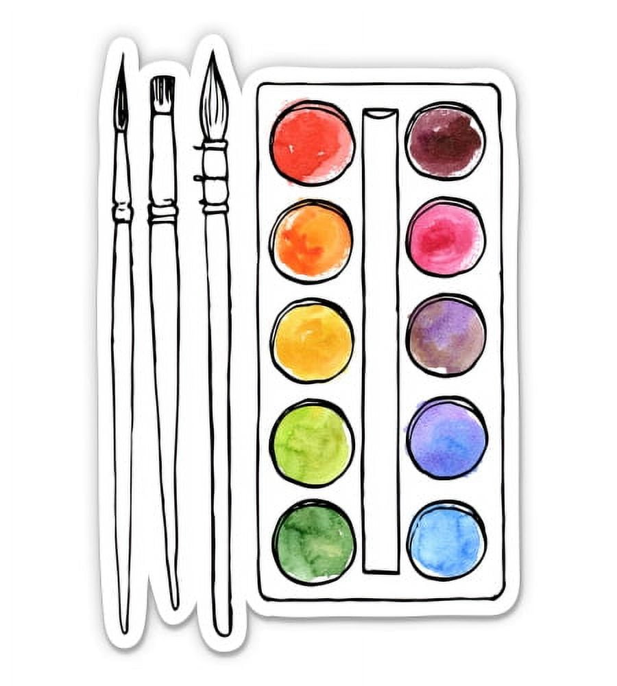 Watercolor art supplies (pallet, brushes, tape, paper clip