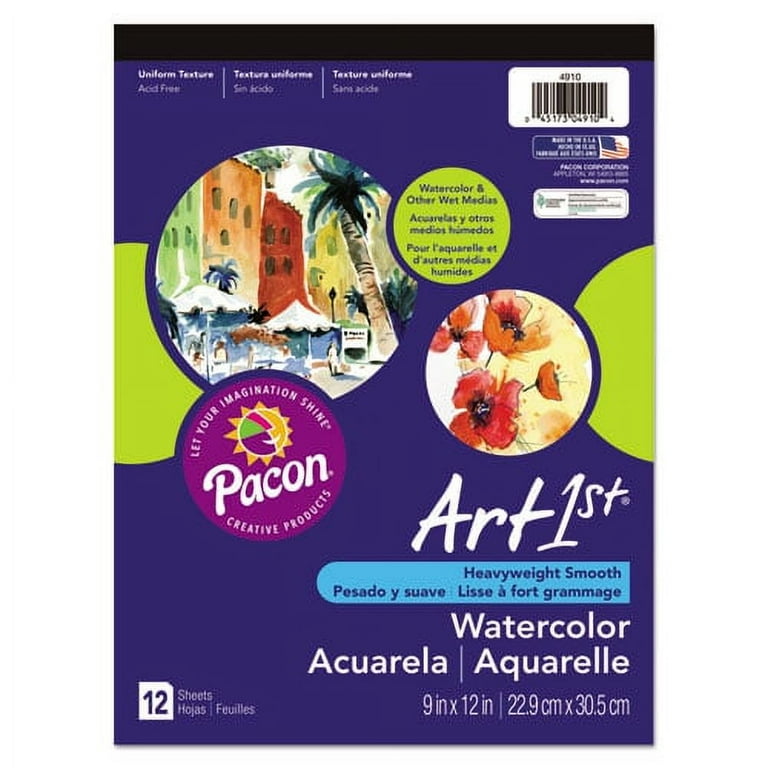 Artist Watercolor Paper Pad, Unruled, Yellow Cover, 12 White 9 x 12 Sheets Artist Watercolor Paper Pad, Unruled, Yellow Cover, 12 White 9 x 12 Sheets