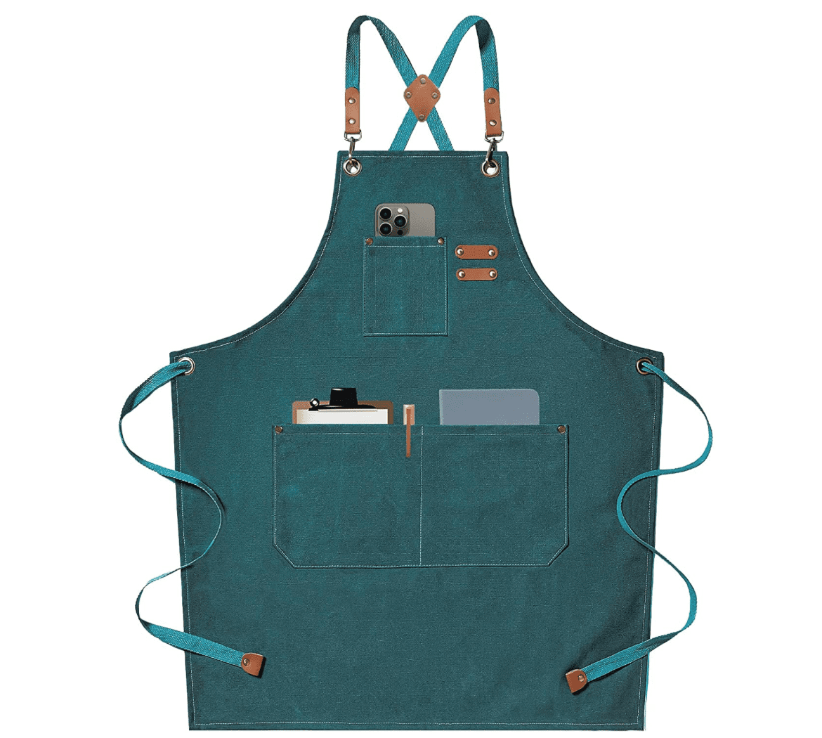 Teal Cotton Canvas Cross Back Chef Apron with Pockets