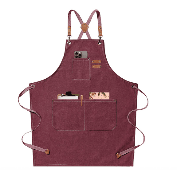 Artist Work Apron Cross Back Heavy Duty Canvas Cooking Chef Apron with 3 Pockets for Men Women Cross Back Heavy Duty Adjustable  Unisex Mother Dad Gift Burgundy red Denim