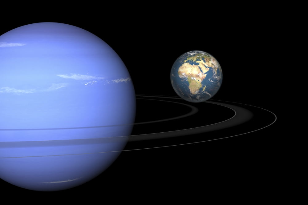 Artist concept of Neptune and Earth Canvas Art - Walter MyersStocktrek Images (18 x 12)
