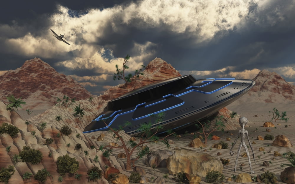 Artist concept of the Roswell incident Canvas Art - Mark StevensonStocktrek Images (18 x 12)