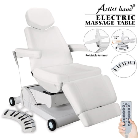 Artist hand 4 Motors Full Electrical Facial Bed Beauty Medical Dental Chair Treatment Table with Hand/Foot Remote Control(White)
