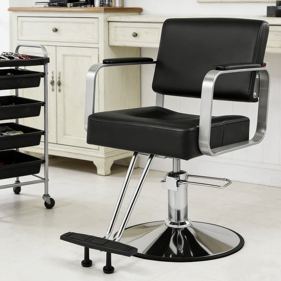 Towning 360 Rolling Swivel Classic Black Barber Chair Salon Spa (Black)