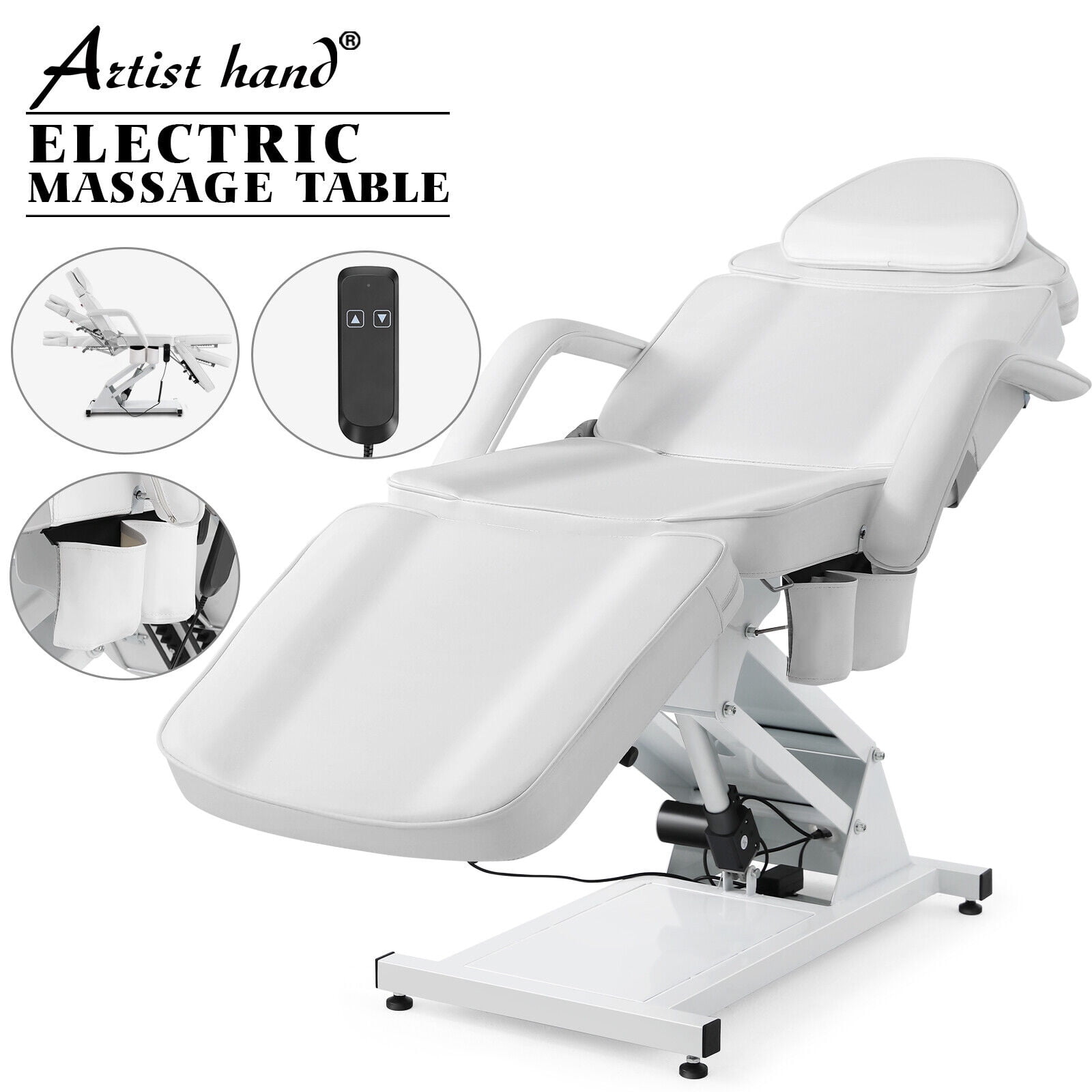 Artist hand Electric Massage Table Adjustable Facial Bed Beauty Spa Salon Tattoo Chair with Remote Control(White)